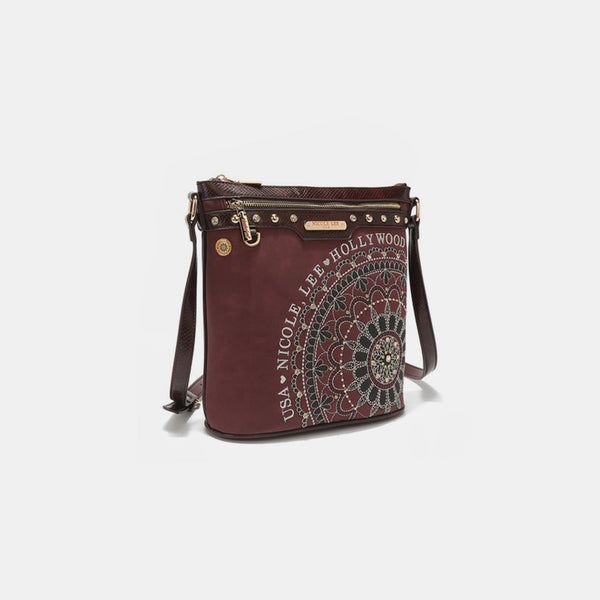 Nicole Lee USA Metallic Stitching Embroidery Inlaid Rhinestone Crossbody Bag-Teresa's Fashionista LLC