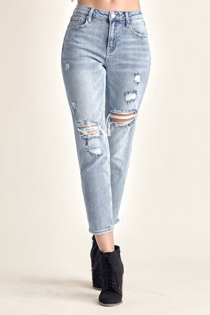 RISEN Distressed Slim Cropped Jeans-Teresa's Fashionista LLC