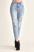 RISEN Distressed Slim Cropped Jeans-Teresa's Fashionista LLC