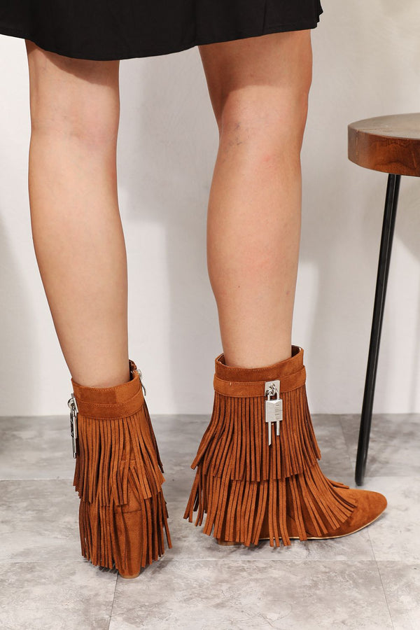 Legend Women's Tassel Wedge Heel Ankle Booties-Teresa's Fashionista LLC