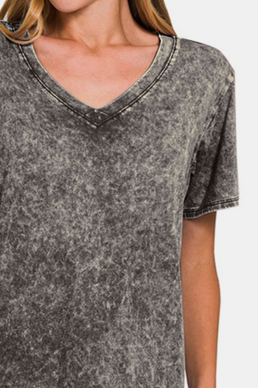 Zenana Full Size Washed Short Sleeve V-Neck T-Shirt - Teresa's Fashionista LLC