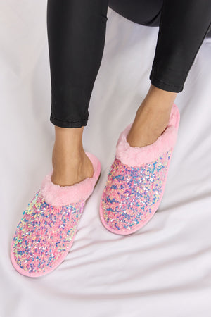Forever Link Sequin Plush Round Toe Slippers-Teresa's Fashionista LLC