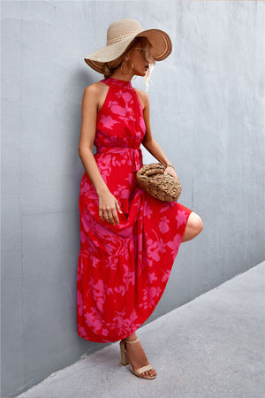 Printed Sleeveless Tie Waist Maxi Dress-Teresa's Fashionista LLC