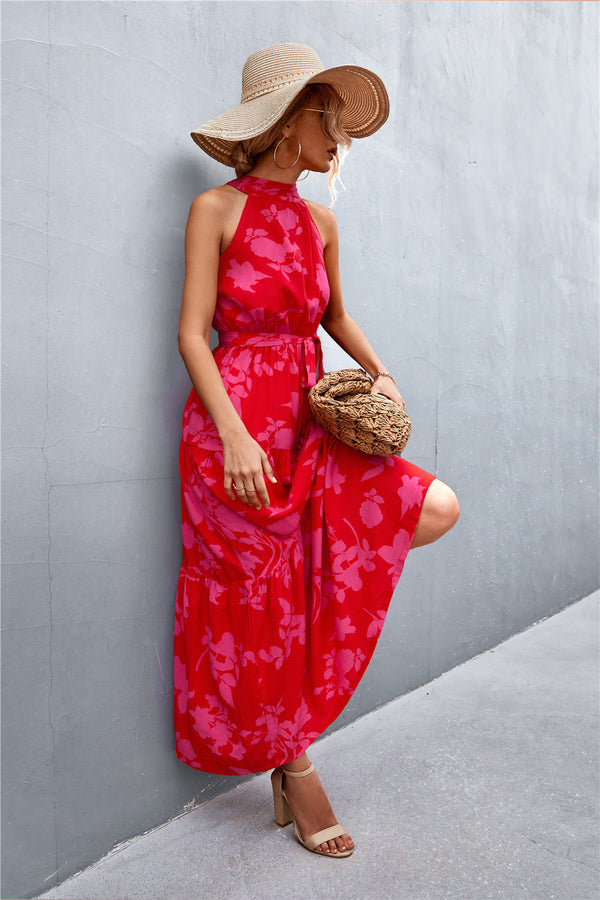 Printed Sleeveless Tie Waist Maxi Dress-Teresa's Fashionista LLC