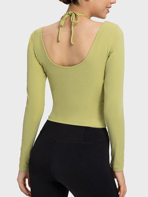 Halter Neck Long Sleeve Sporty Top-Teresa's Fashionista LLC