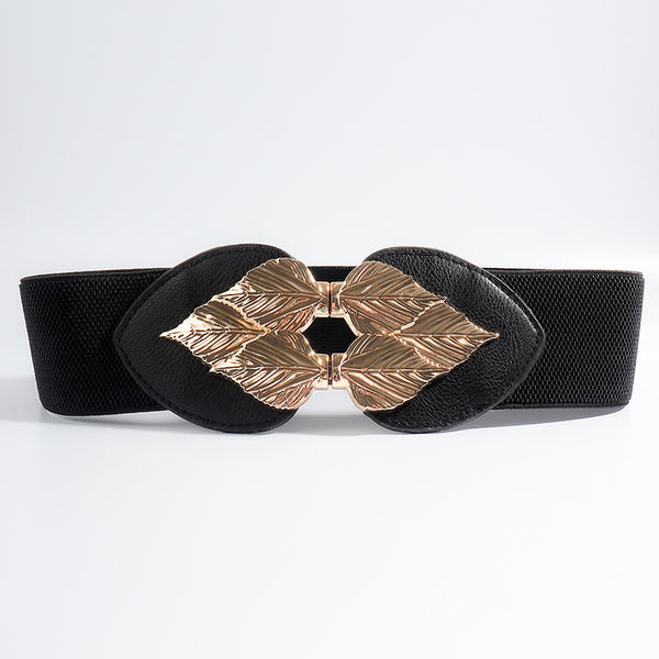 Alloy Leaf Buckle Elastic Belt-Teresa's Fashionista LLC
