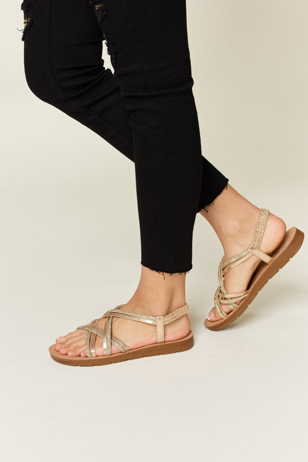 Forever Link Rhinestone Crisscross Flat Sandals-Teresa's Fashionista LLC