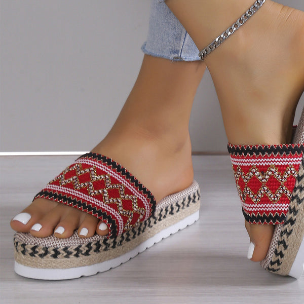 Geometric Weave Platform Sandals-Teresa's Fashionista LLC