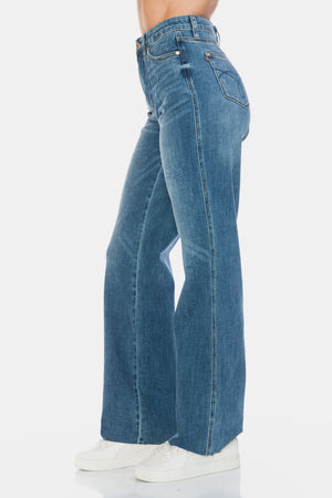 Judy Blue Full Size Tummy Control Cut Raw Hem Straight Jeans - Teresa's Fashionista LLC