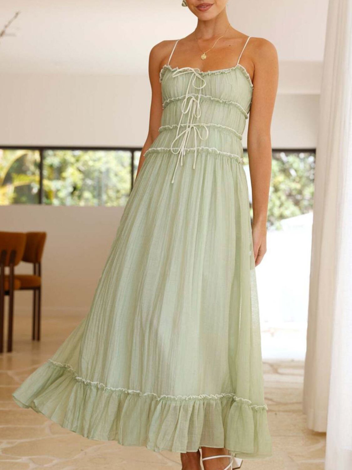 Devine Frill Ruffled Hem Midi Cami Dress - Teresa's Fashionista LLC