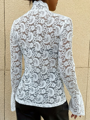 Mock Neck Long Sleeve Lace Top - Teresa's Fashionista LLC