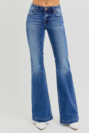 RISEN Full Size Low Rise Flare Jeans with Pockets - Teresa's Fashionista LLC