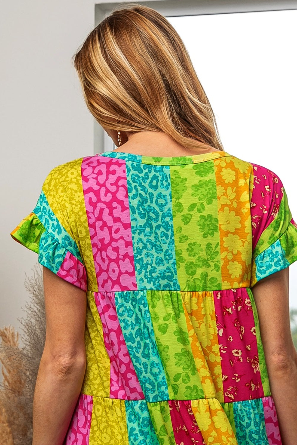 BiBi Leopard Short Sleeve Tiered Dress-Teresa's Fashionista LLC