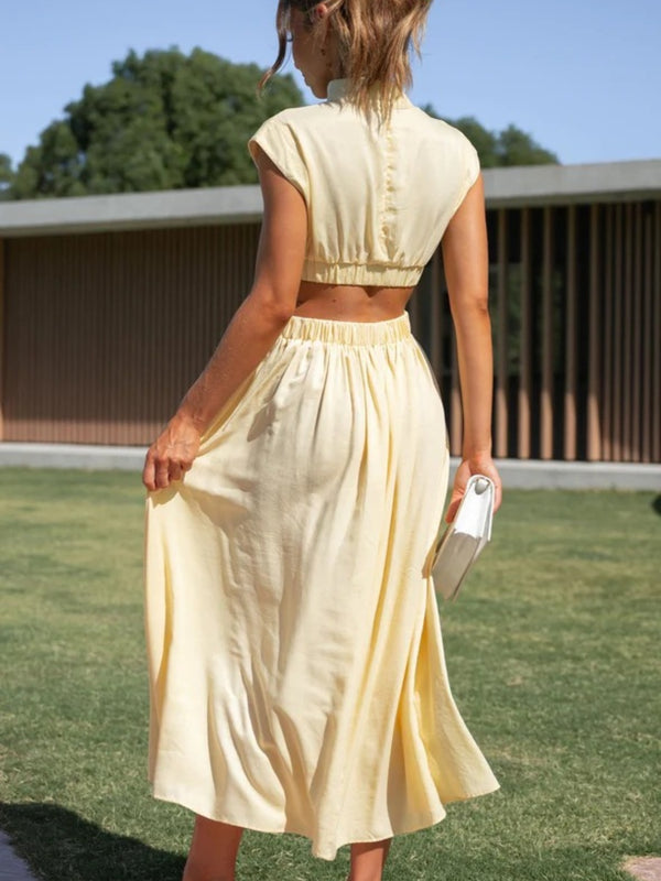 Cutout Mock Neck Sleeveless Ruched Dress-Teresa's Fashionista LLC