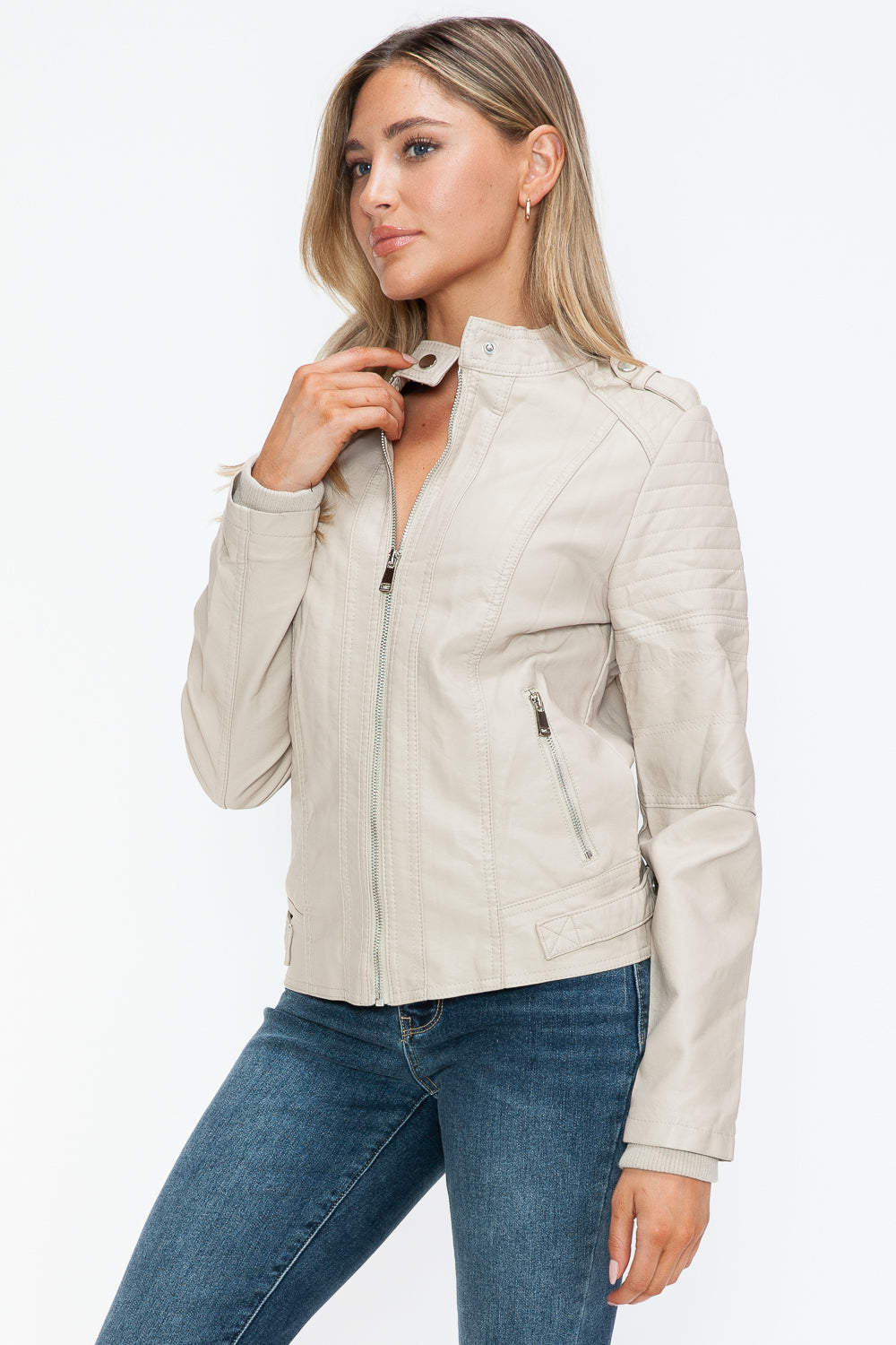 Snobbish PU Leather Biker Jacket with Side Zip Pockets - Teresa's Fashionista LLC