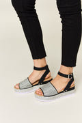 Forever Link Rhinestone Buckle Strappy Wedge Sandals-Teresa's Fashionista LLC