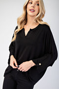 Celeste Full Size Notched Three-Quarter Sleeve Blouse - Teresa's Fashionista LLC