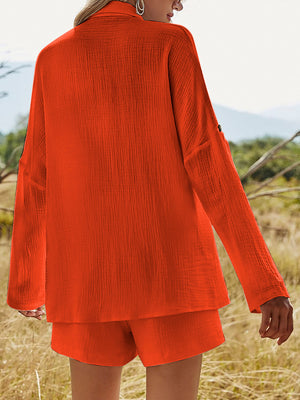 Texture Button Up Shirt and Shorts Set-Teresa's Fashionista LLC