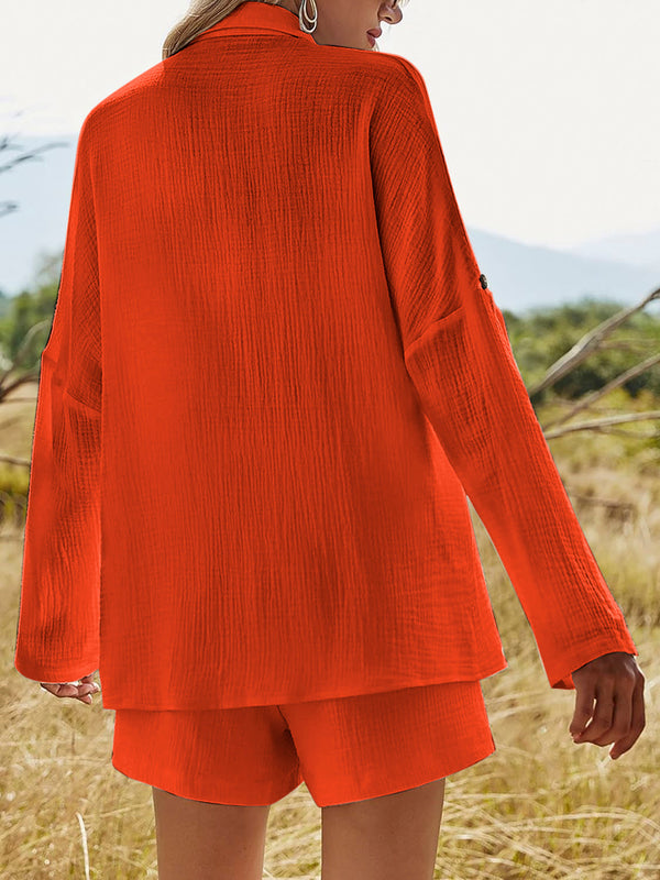 Texture Button Up Shirt and Shorts Set-Teresa's Fashionista LLC