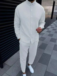Men's Button Down Long Sleeve Shirt and Pants Set