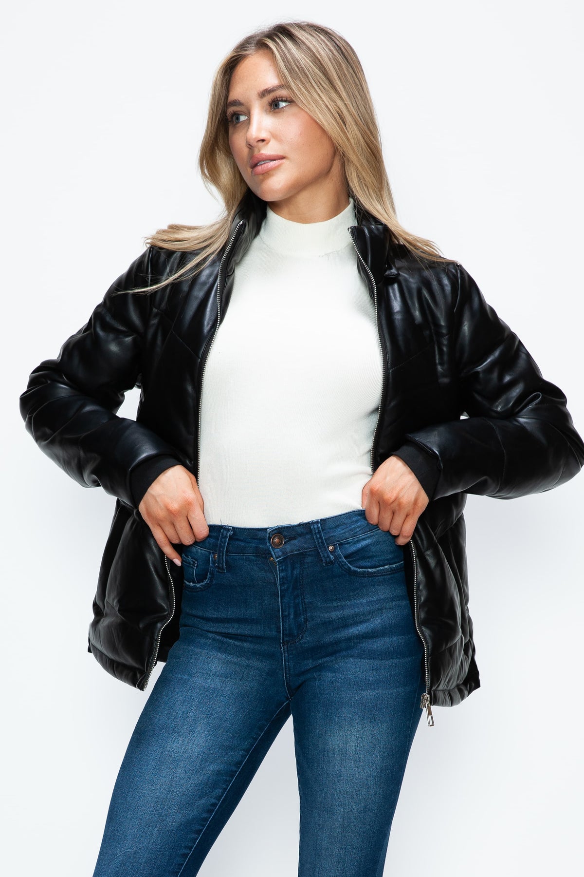 How Dare U Pocketed Zip Up Puffer Jacket with Removable Hood - Teresa's Fashionista LLC