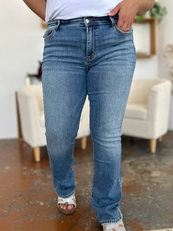 Judy Blue Full Size Mid-Rise Waist Straight Jeans - Teresa's Fashionista LLC