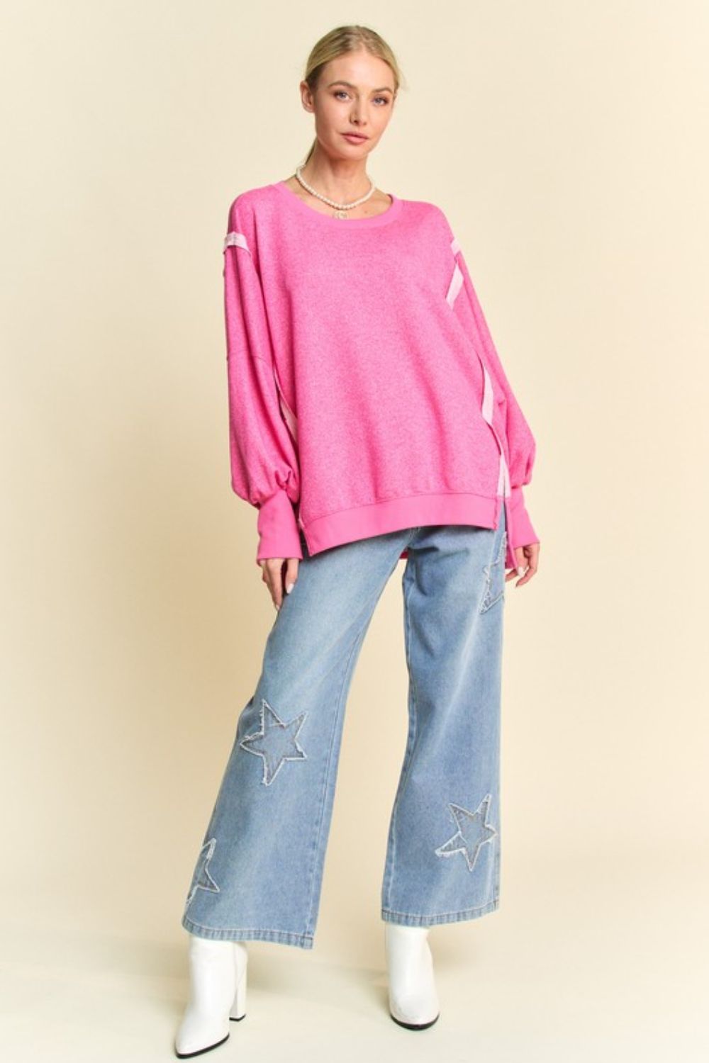 Davi & Dani Side Slit High-Low Lantern Sleeve Knit Top - Teresa's Fashionista LLC
