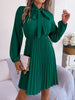 Tie Neck Balloon Sleeve Pleated Dress-Teresa's Fashionista LLC