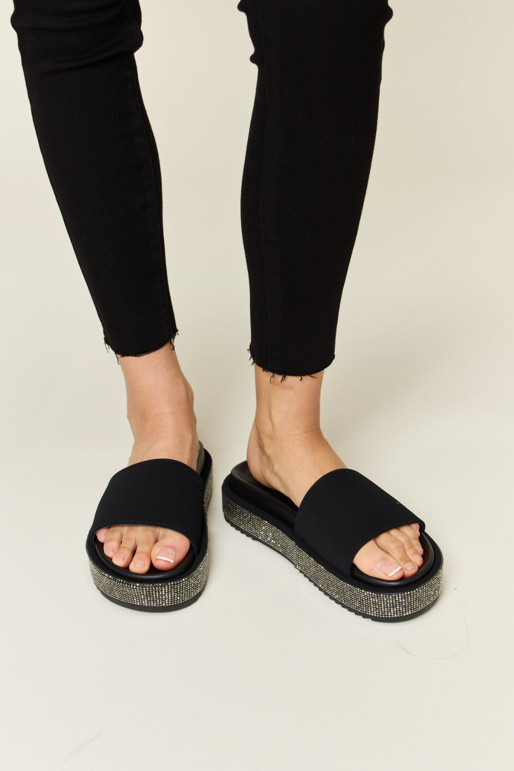 Forever Link Open Toe Rhinestone Platform Sandals-Teresa's Fashionista LLC