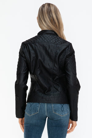 Snobbish Faux Leather Zip Up Mock Neck Jacket - Teresa's Fashionista LLC