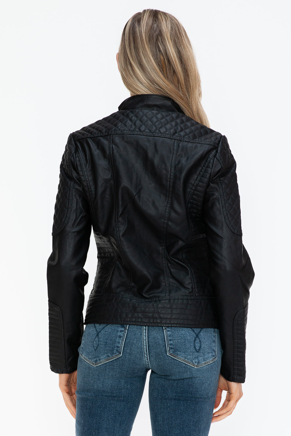 Snobbish Faux Leather Zip Up Mock Neck Jacket - Teresa's Fashionista LLC