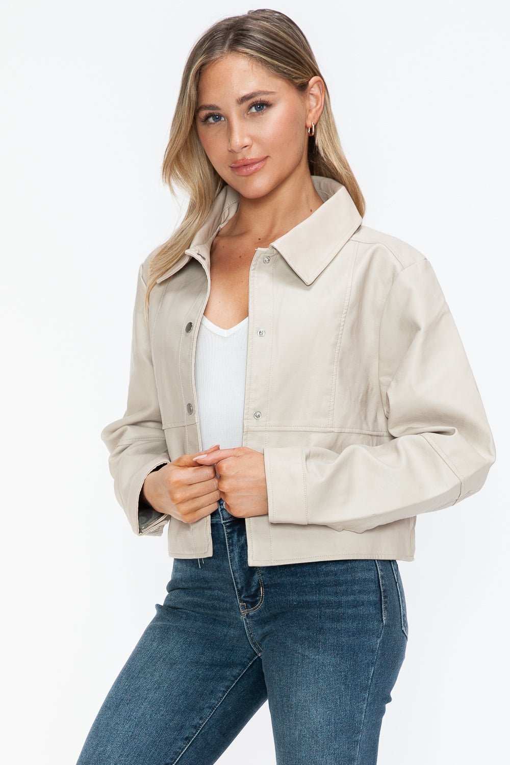 Snobbish Snap Down Long Sleeve PU Leather Jacket - Teresa's Fashionista LLC