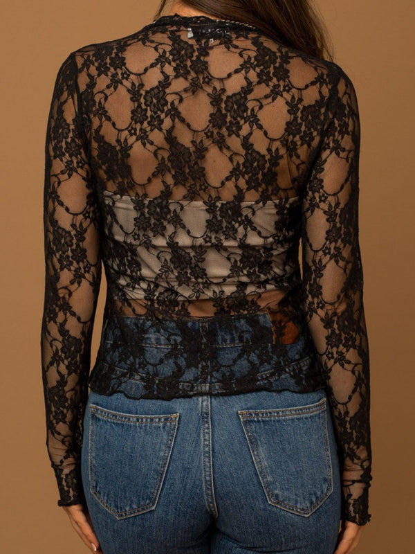 Lace Mock Neck Long Sleeve Top - Teresa's Fashionista LLC