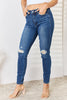 Judy Blue Full Size Mid Waist Distressed Slim Jeans-Teresa's Fashionista LLC