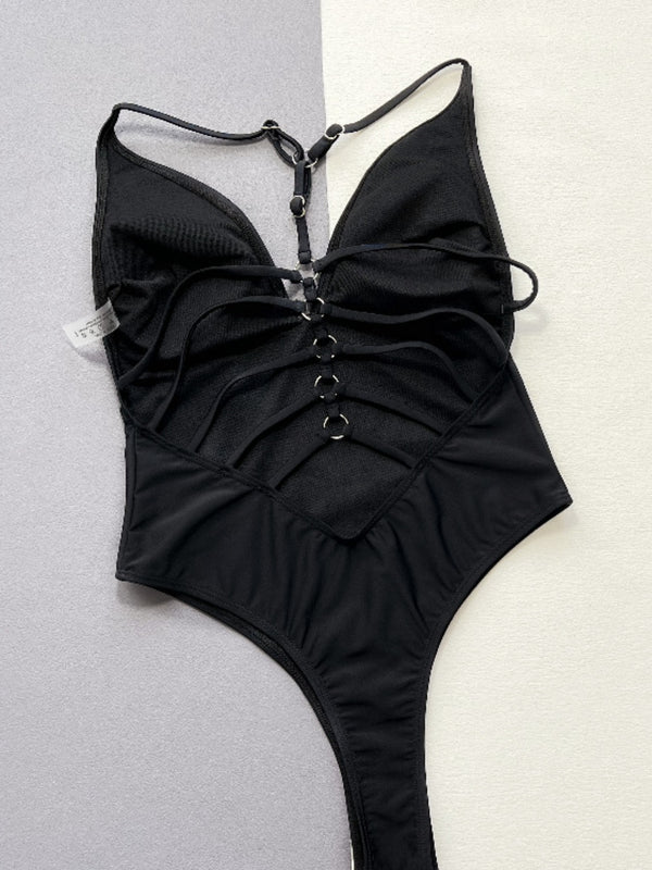 Cutout Plunge Spaghetti Strap One-Piece Swimwear-Teresa's Fashionista LLC