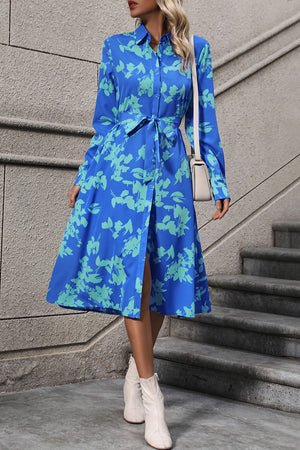 Printed Button Up Tie Waist Dress-Teresa's Fashionista LLC