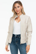 Snobbish Faux Leather Biker Jacket with Side Zip Pockets - Teresa's Fashionista LLC
