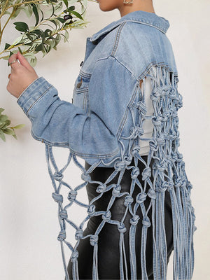 Tie Detail Button Up Denim Jacket with Pockets-Teresa's Fashionista LLC