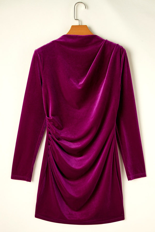 Ruched Mock Neck Long Sleeve Dress - Teresa's Fashionista LLC