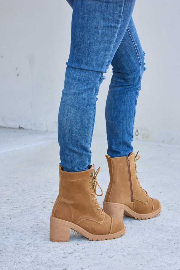Forever Link Lace-Up Zipper Detail Block Heel Boots-Teresa's Fashionista LLC