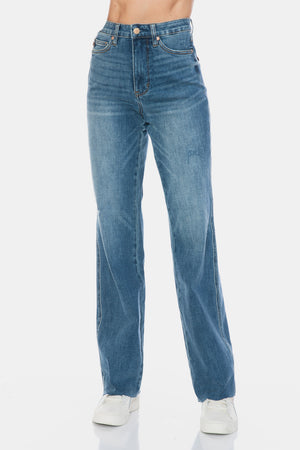 Judy Blue Full Size Tummy Control Cut Raw Hem Straight Jeans - Teresa's Fashionista LLC