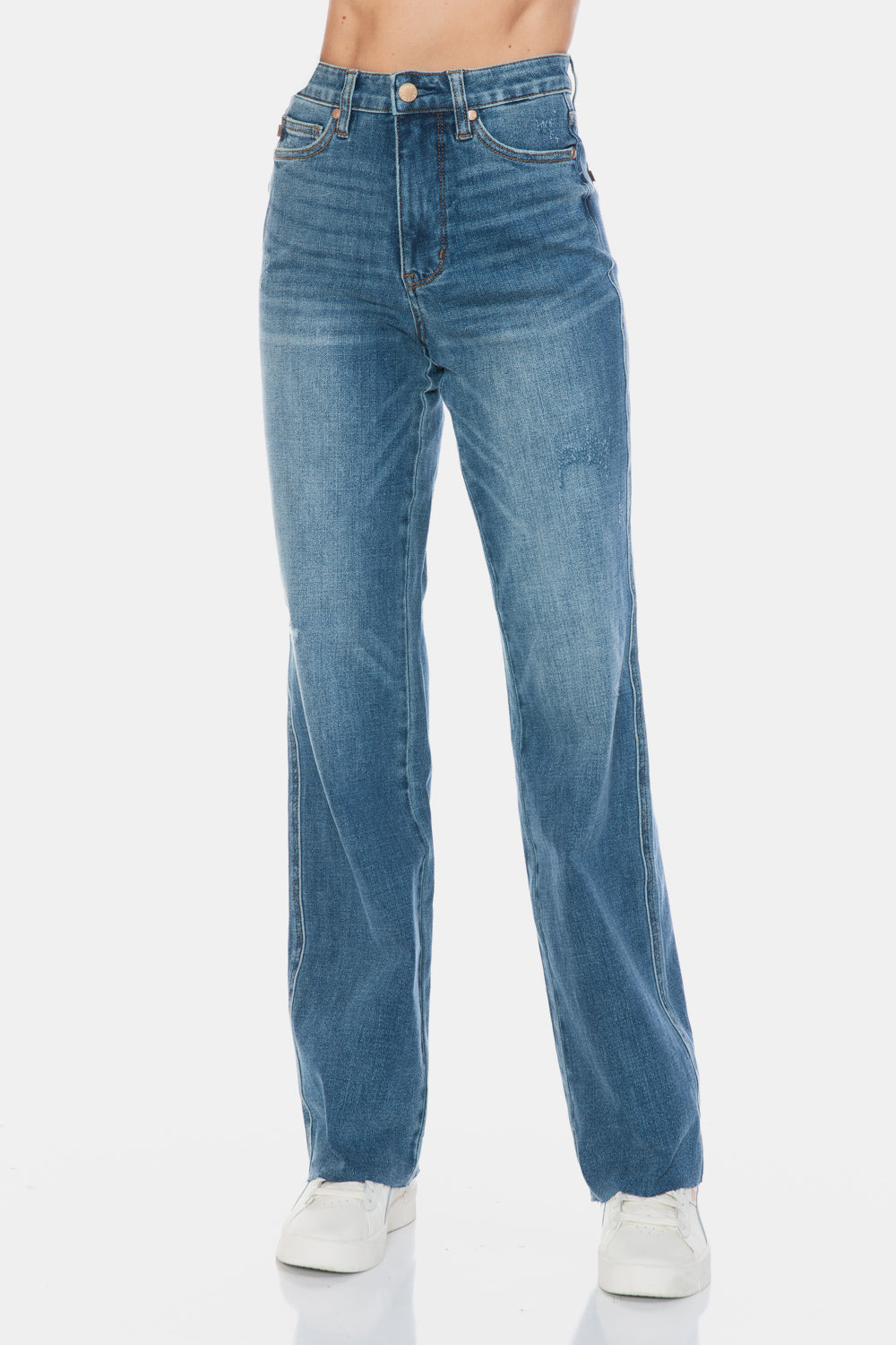 Judy Blue Full Size Tummy Control Cut Raw Hem Straight Jeans - Teresa's Fashionista LLC