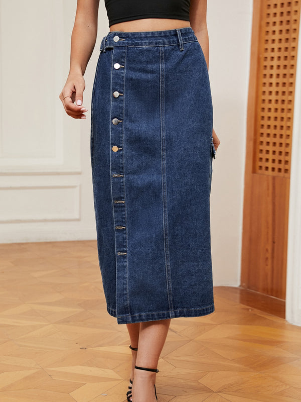 Button Down Denim Skirt-Teresa's Fashionista LLC