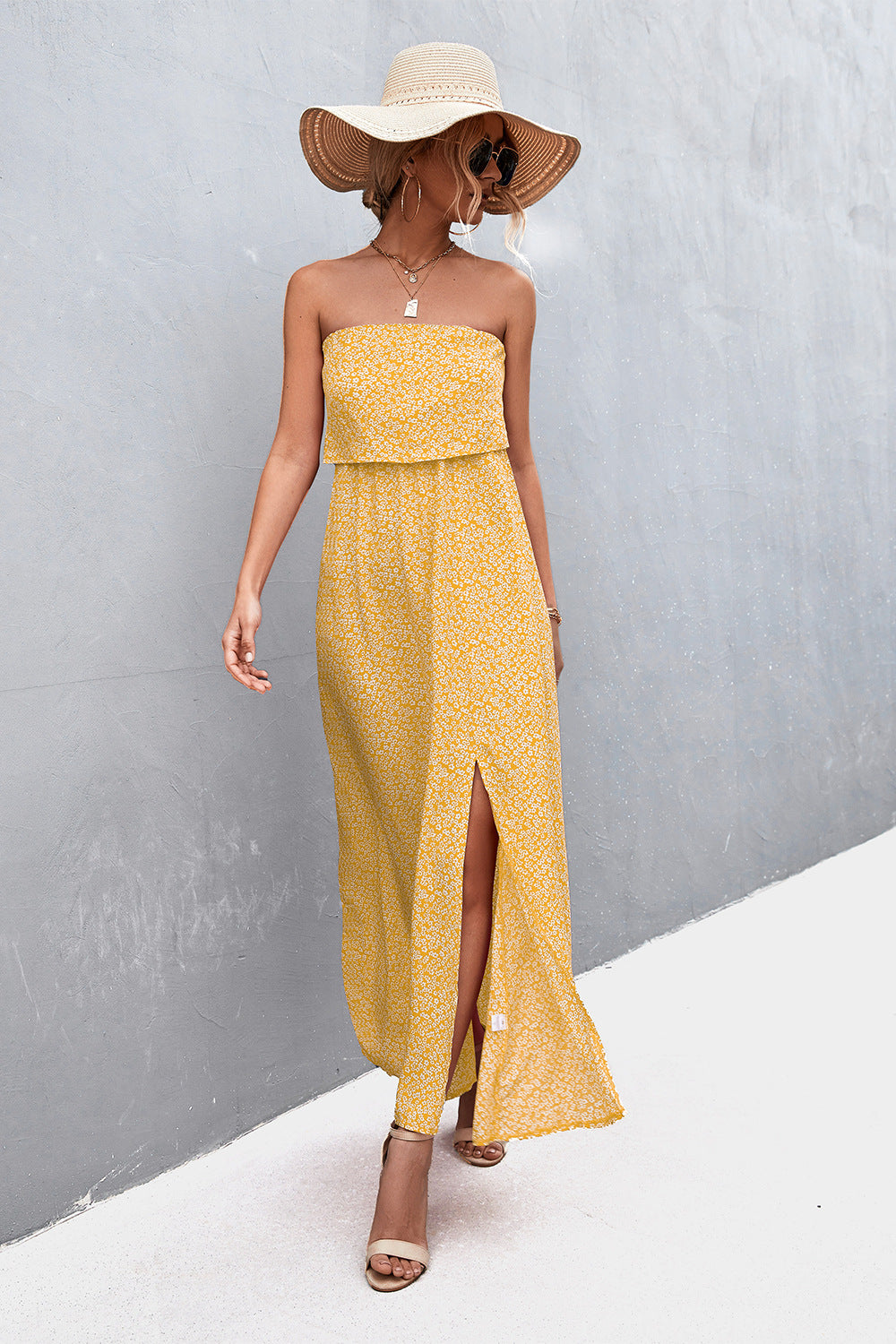 Strapless Split Maxi Dress-Teresa&#39;s Fashionista LLC