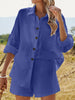 Texture Button Up Shirt and Shorts Set-Teresa's Fashionista LLC