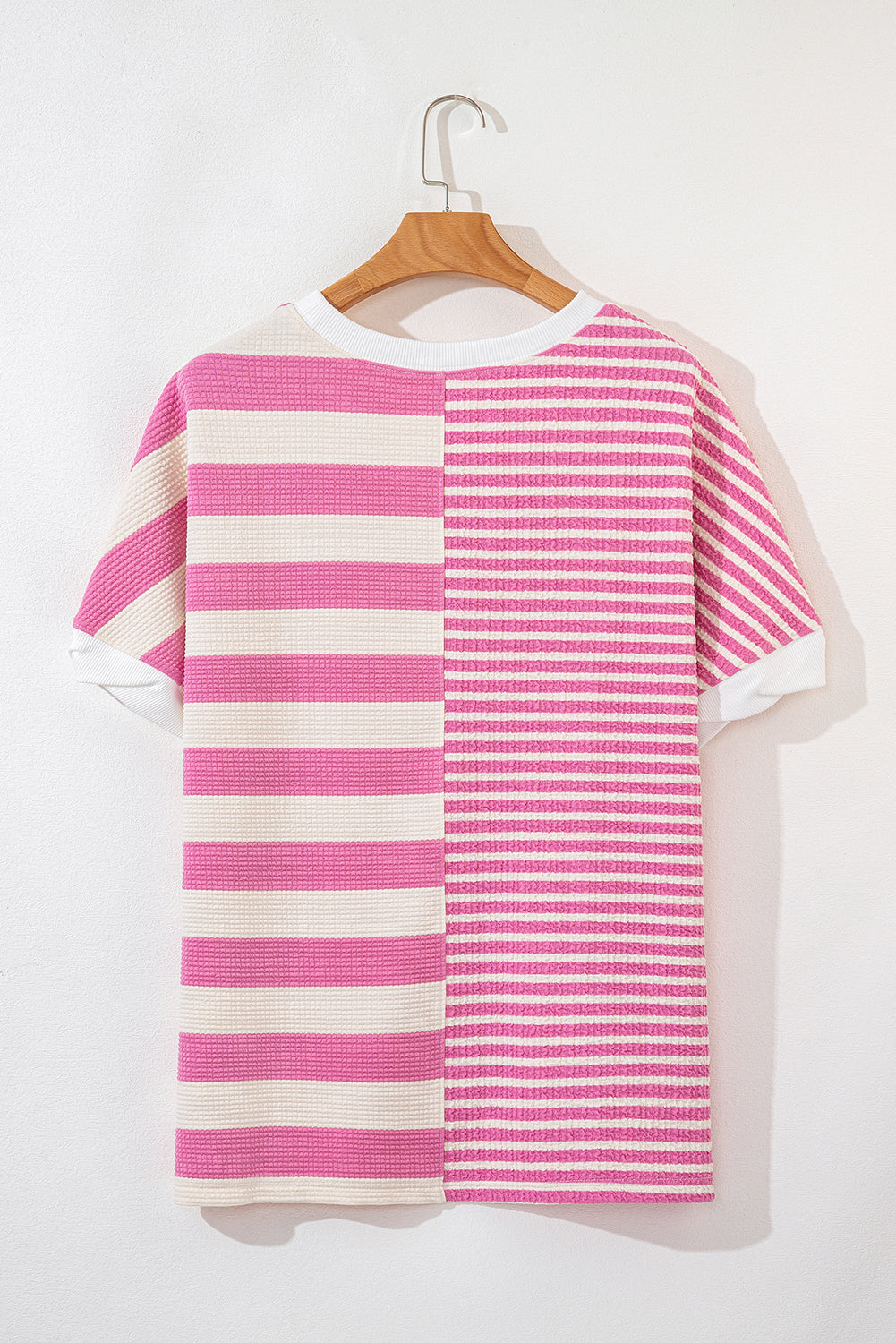 High-Low Striped Round Neck Short Sleeve T-Shirt - Teresa's Fashionista LLC
