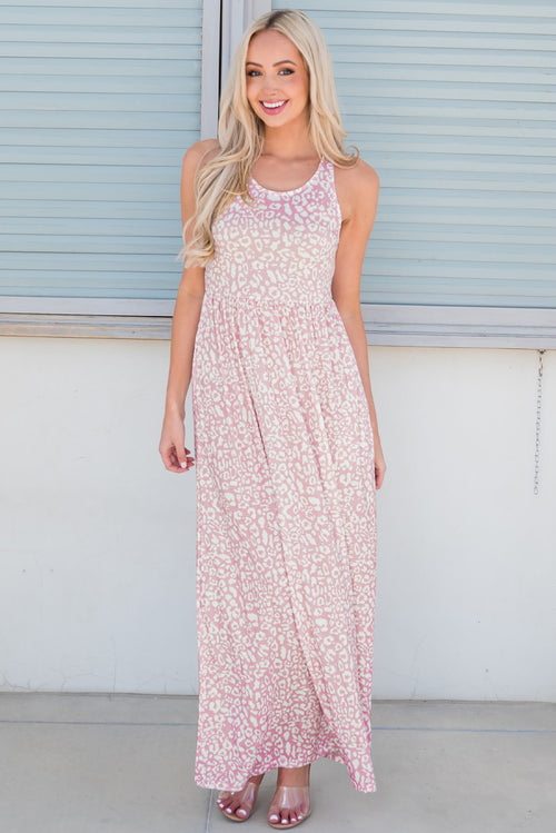 Leopard Round Neck Sleeveless Maxi Dress-Teresa's Fashionista LLC