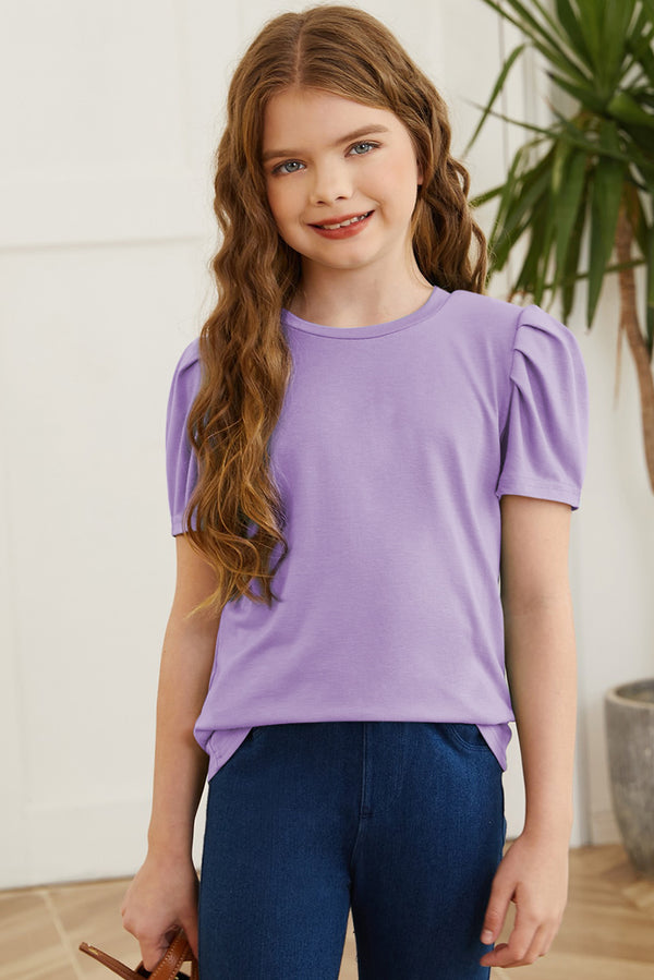 Round Neck Puff Sleeve T-Shirt-Teresa's Fashionista LLC