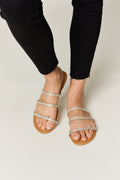WILD DIVA Rhinestone Three-Strap Flat Sandals-Teresa's Fashionista LLC