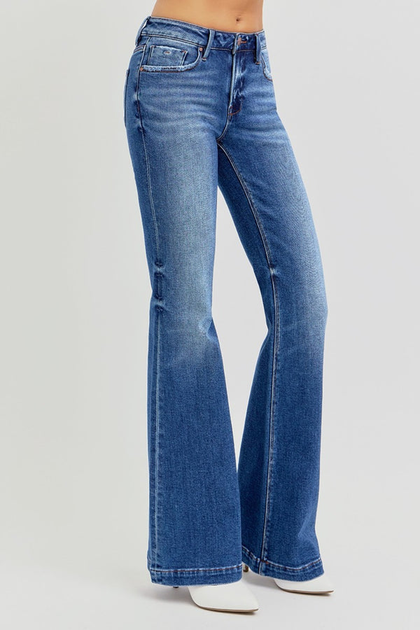 RISEN Full Size Low Rise Flare Jeans with Pockets - Teresa's Fashionista LLC